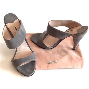 Miu Miu by Prada Gray Suede Heeled Mule Sandals Open toe Size EU 37- US 6.5
